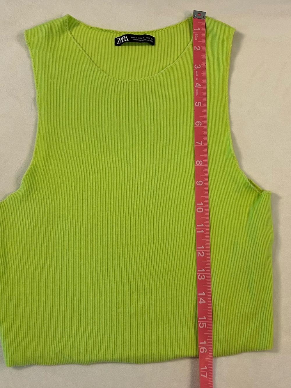 Zara Neon Lime Ribbed Cropped Tank Top - Picture 4 of 6
